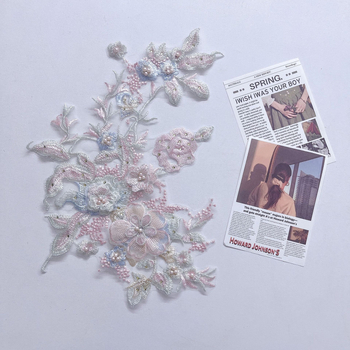 3D бродирана дантела с мъниста и кристали за облекло – мрежеста дантела за рокли, танцови костюми и сватбени аксесоари