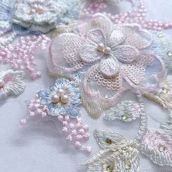 3D бродирана дантела с мъниста и кристали за облекло – мрежеста дантела за рокли, танцови костюми и сватбени аксесоари