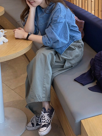 Ženski cropped denim top s okruglim izrezom, slobodan kroj, 3/4 rukavi, plus veličina