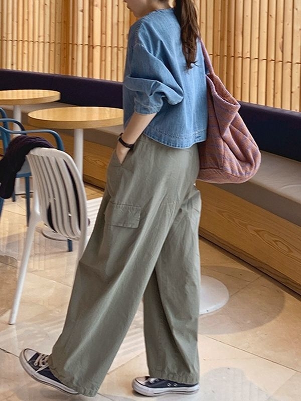Ženski cropped denim top s okruglim izrezom, slobodan kroj, 3/4 rukavi, plus veličina