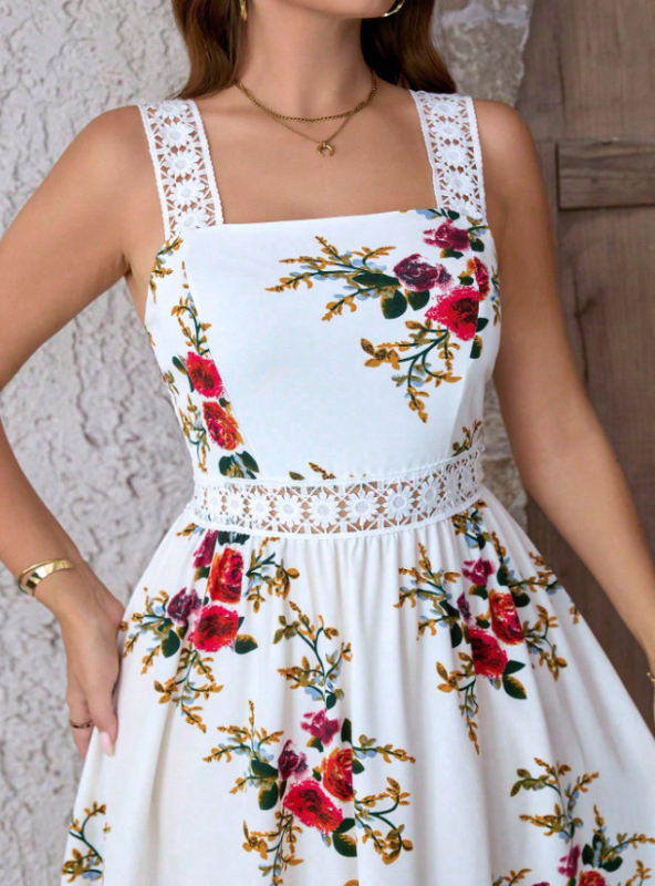 Bezrukavna haljina s floralnim printom, poliester, duga, plus veličina, uredski stil, ljeto 2025