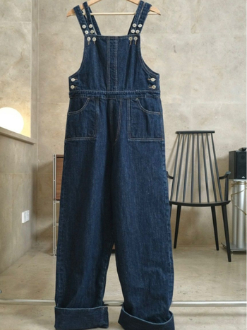 Ženski džins kombinezon s naramenicama, široke nogavice, japanski vintage stil, podesive naramenice, udoban slobodan kroj