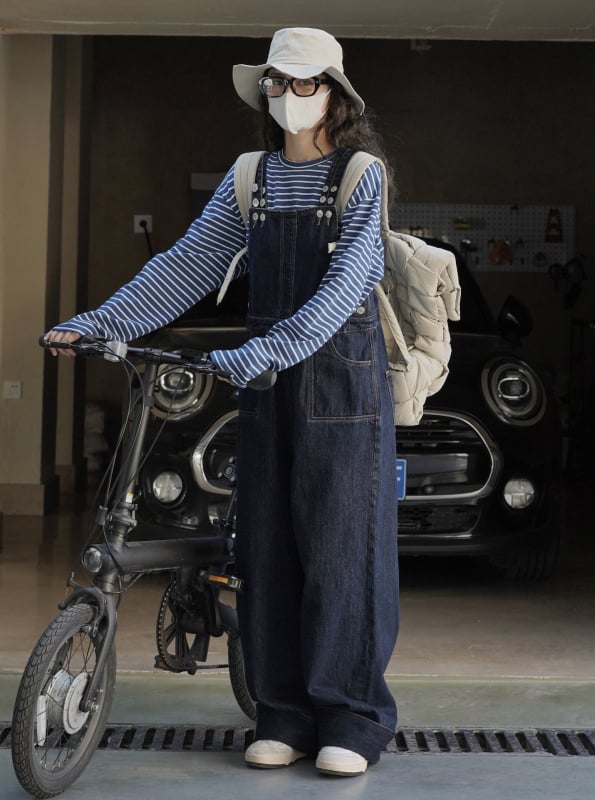 Ženski džins kombinezon s naramenicama, široke nogavice, japanski vintage stil, podesive naramenice, udoban slobodan kroj