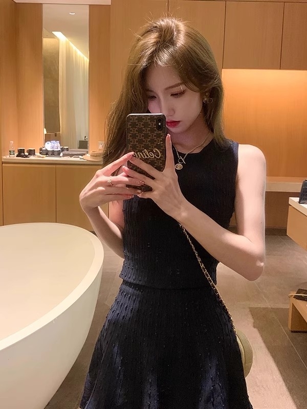 Eveovo Лазурно лято — винтидж стил, широк силует пола, комплект от две части с висока талия