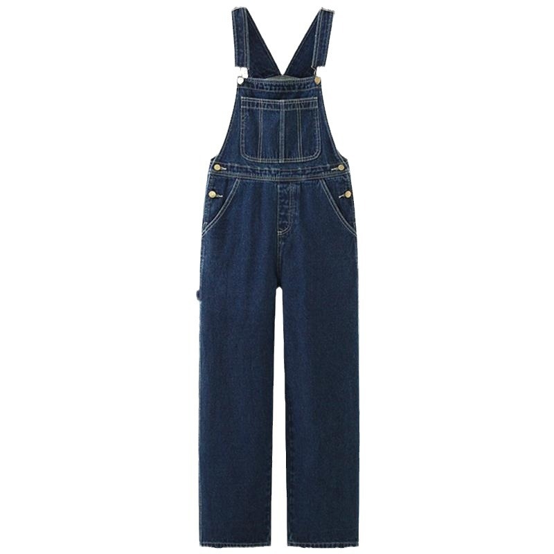 Ženski plavi denim kombinezon s trakama, opuštenog kroja, široke nogavice, korejskog stila, proljeće-jesen 2025