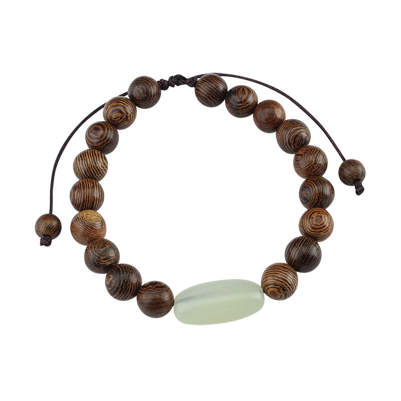 Prirodni Hetianski jade i sandalno drvo narukvica s Buddha perlicama za žene, šumski stil, etnički dojam.