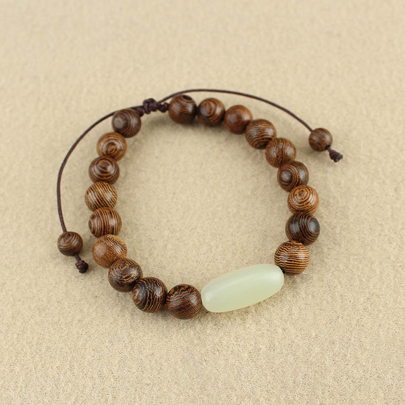 Prirodni Hetianski jade i sandalno drvo narukvica s Buddha perlicama za žene, šumski stil, etnički dojam.