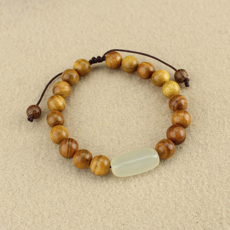 Prirodni Hetianski jade i sandalno drvo narukvica s Buddha perlicama za žene, šumski stil, etnički dojam.