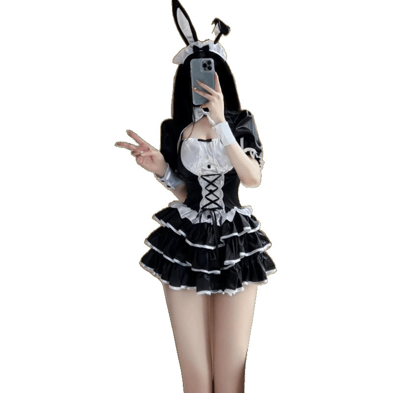 Сладко-пикантна рокля за зайче момиче с талията стягаща и панделка, cosplay комплект за жени