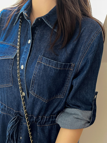 Ženska denim haljina-košulja, plus veličine, dugi rukavi, mekani denim, model K2006