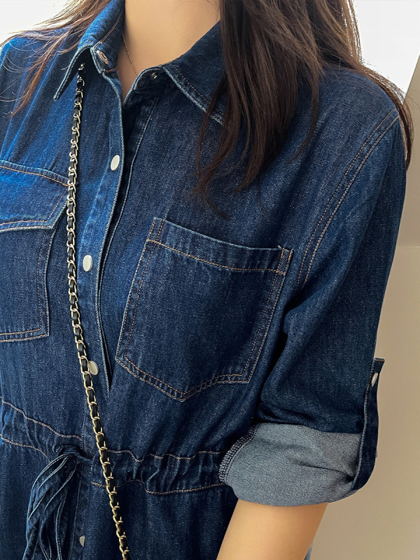 Ženska denim haljina-košulja, plus veličine, dugi rukavi, mekani denim, model K2006