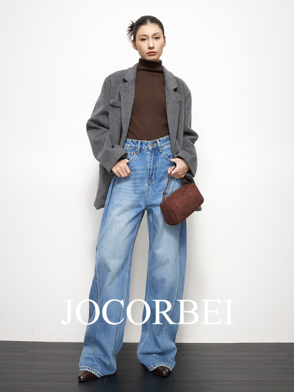 JOCORBEI Ženske traperice s širokim krojem, denim, visokim strukom, udoban svakodnevni stil, Old Money stil