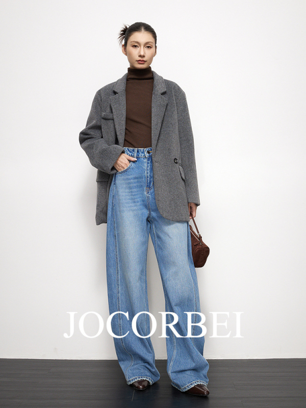 JOCORBEI Ženske traperice s širokim krojem, denim, visokim strukom, udoban svakodnevni stil, Old Money stil