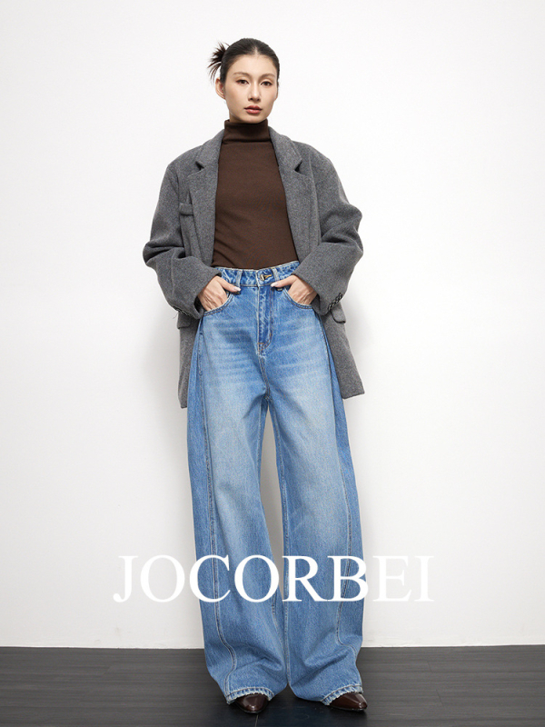 JOCORBEI Ženske traperice s širokim krojem, denim, visokim strukom, udoban svakodnevni stil, Old Money stil