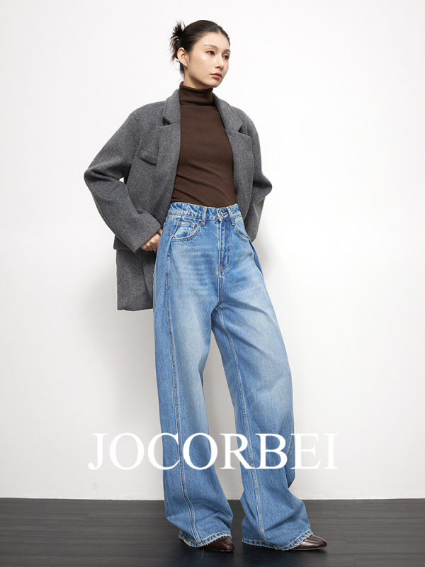 JOCORBEI Ženske traperice s širokim krojem, denim, visokim strukom, udoban svakodnevni stil, Old Money stil