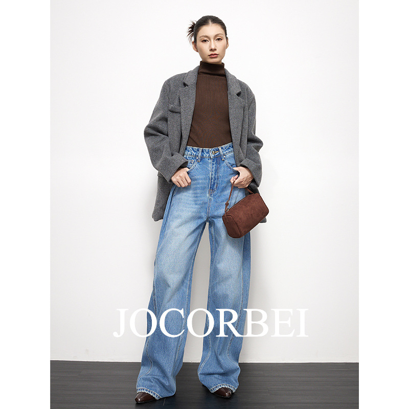 JOCORBEI Ženske traperice s širokim krojem, denim, visokim strukom, udoban svakodnevni stil, Old Money stil