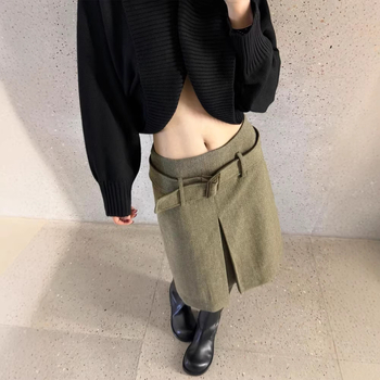 Ženska vunena midi suknja, plus veličina, zimski stil, elegantan A-linijski kroj, svestrana i stilska