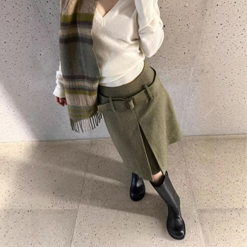 Ženska vunena midi suknja, plus veličina, zimski stil, elegantan A-linijski kroj, svestrana i stilska