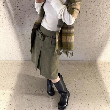 Ženska vunena midi suknja, plus veličina, zimski stil, elegantan A-linijski kroj, svestrana i stilska