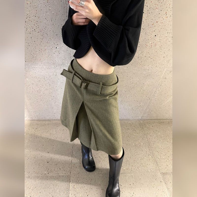Ženska vunena midi suknja, plus veličina, zimski stil, elegantan A-linijski kroj, svestrana i stilska