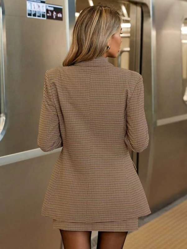 2025 jesen, ženski kostim euro-američkog stila sa sakoom i suknjom, uzorak houndstooth, dvodijelni set