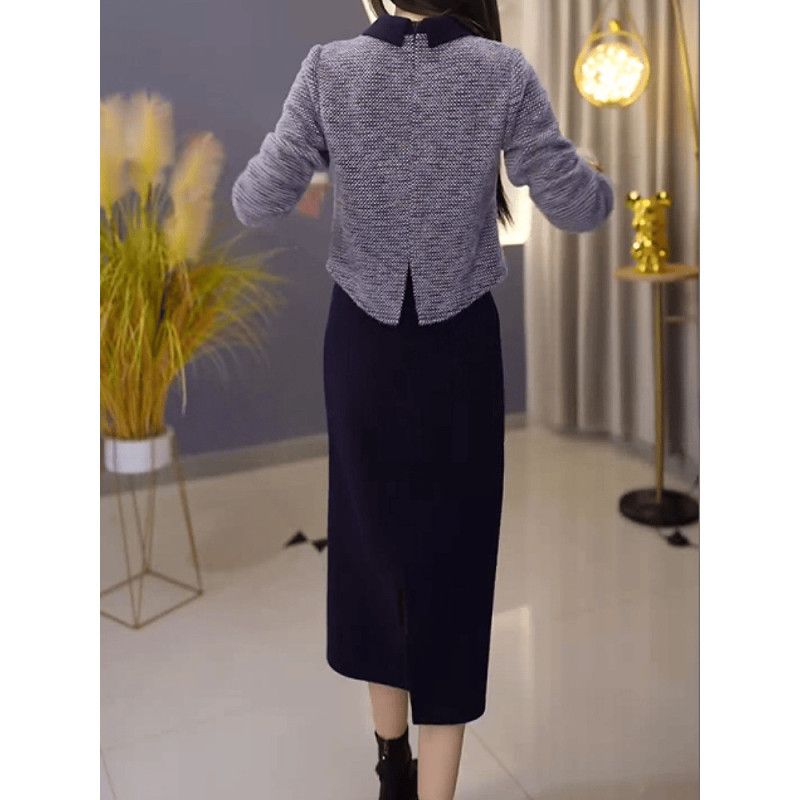 Есенно-зимен стилен комплект: топ и пола, елегантен и офисен стил за жени