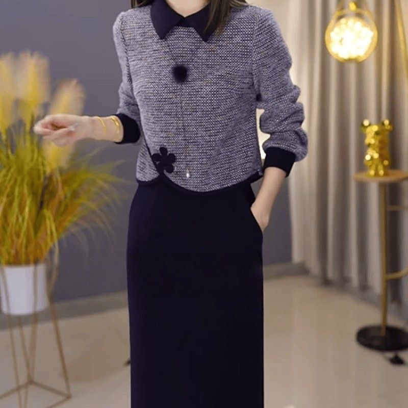 Есенно-зимен стилен комплект: топ и пола, елегантен и офисен стил за жени