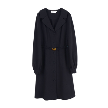 Plus-size ženska elegantna haljina s ovratnikom sakoe, naglašenim strukom, dugim rukavima, midi duljinom, model K1567