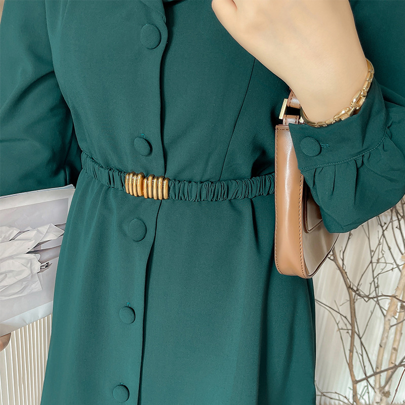 Plus-size ženska elegantna haljina s ovratnikom sakoe, naglašenim strukom, dugim rukavima, midi duljinom, model K1567