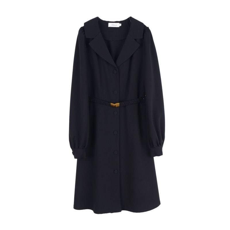 Plus-size ženska elegantna haljina s ovratnikom sakoe, naglašenim strukom, dugim rukavima, midi duljinom, model K1567