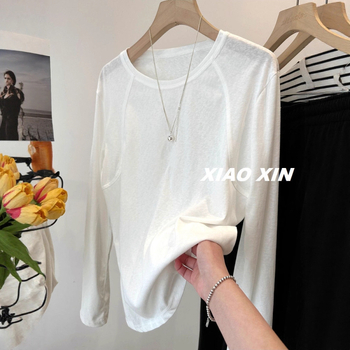 XL méretű női pamut hosszú ujjú póló hópehely mintával, vállpaneles kialakítás, laza szabás, nyári UV-védelem