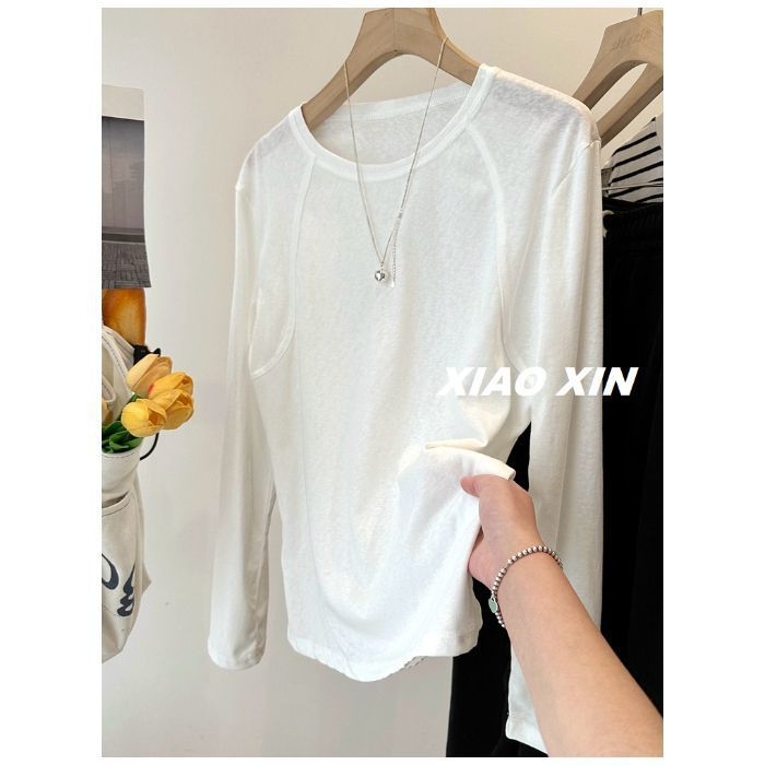 XL méretű női pamut hosszú ujjú póló hópehely mintával, vállpaneles kialakítás, laza szabás, nyári UV-védelem