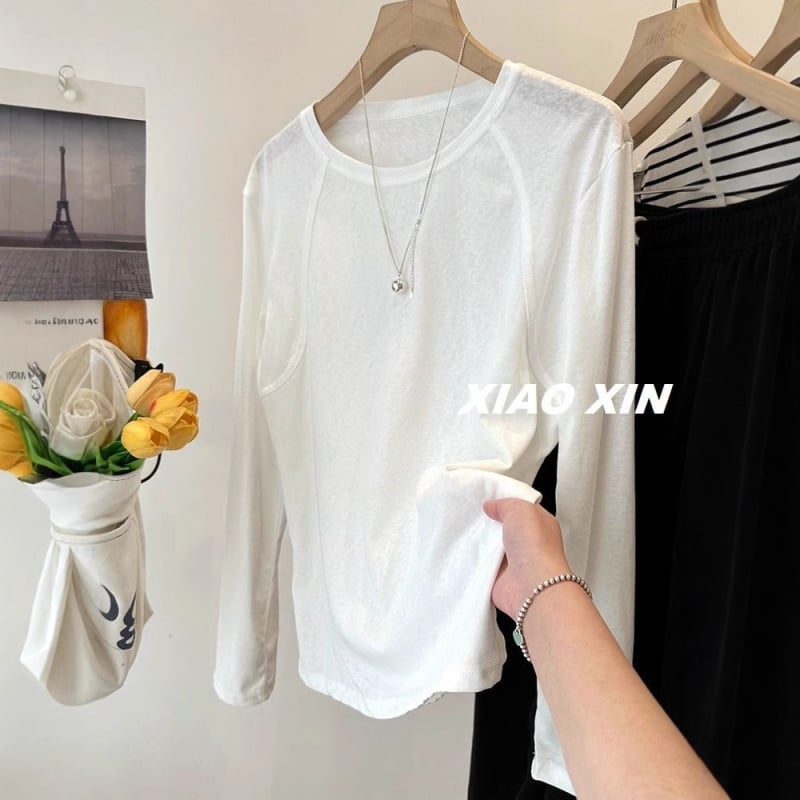 XL méretű női pamut hosszú ujjú póló hópehely mintával, vállpaneles kialakítás, laza szabás, nyári UV-védelem