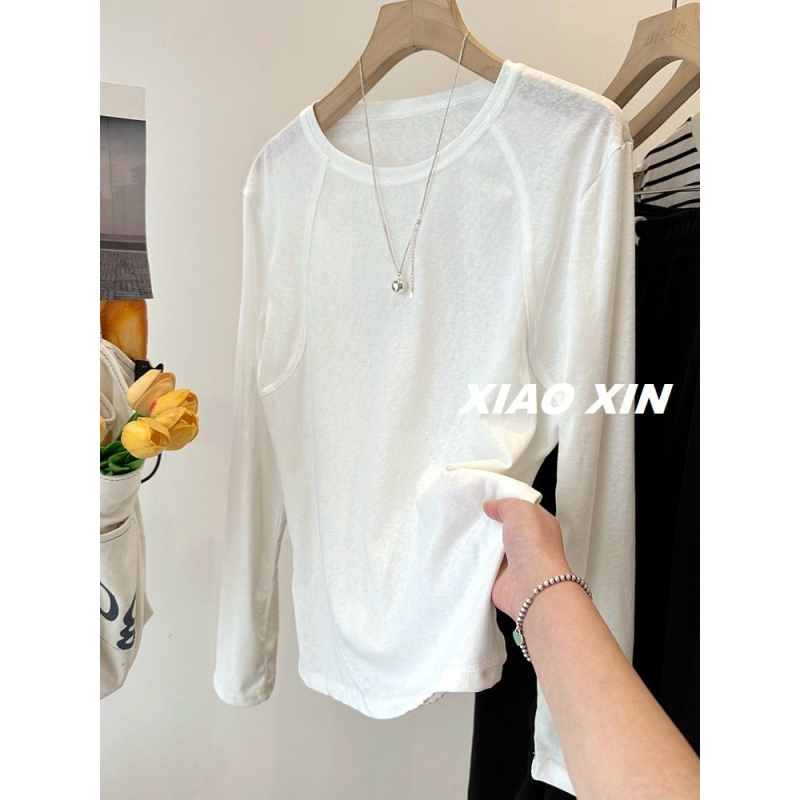 XL méretű női pamut hosszú ujjú póló hópehely mintával, vállpaneles kialakítás, laza szabás, nyári UV-védelem