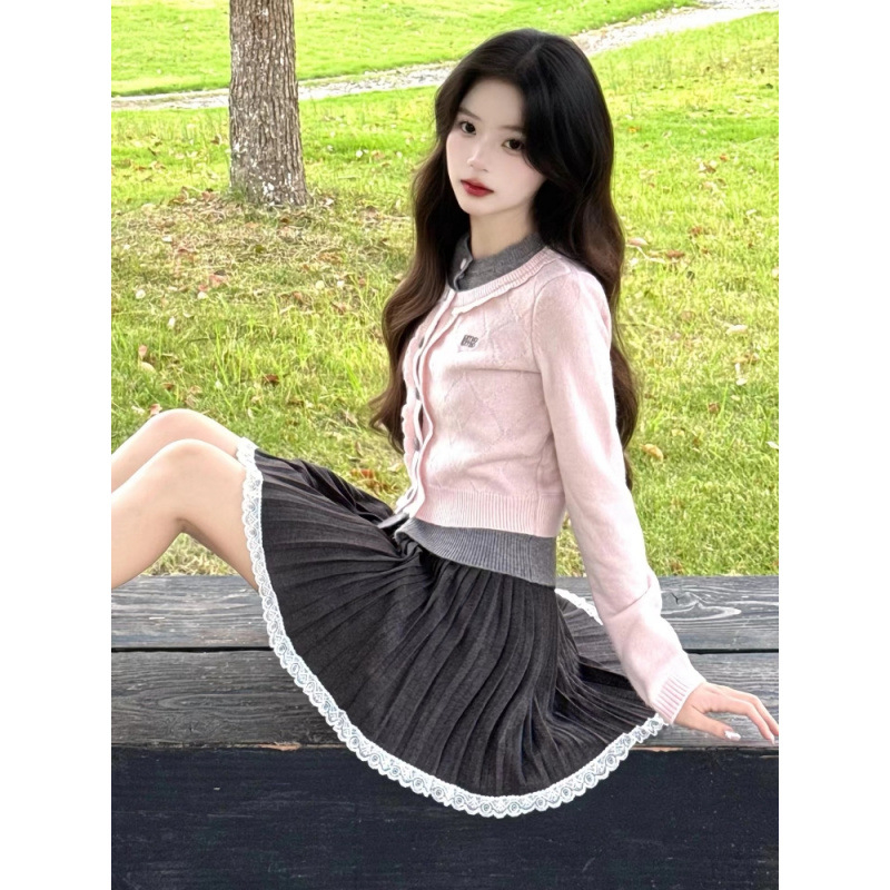 Korejski stil dvodijelni komplet: džemper i suknja za žene, jesen/zima, elegantan gradski stil