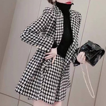 Ženski kostim sa suknjom u uzorku houndstooth za jesen/zimu