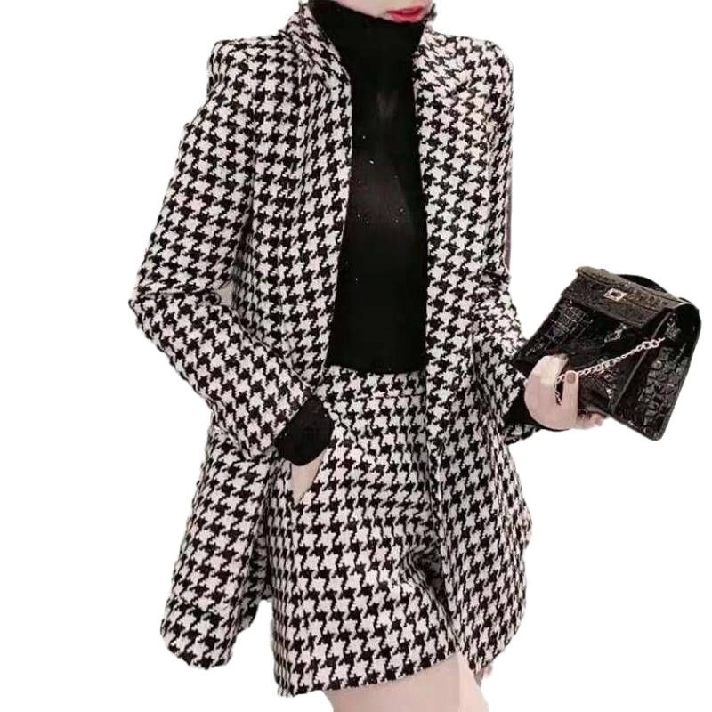 Ženski kostim sa suknjom u uzorku houndstooth za jesen/zimu