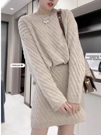 Ženski pleteni dvodijelni kostim sa suknjom u korejskom stilu – elegantan svakodnevni izgled, jesen-zima 2025