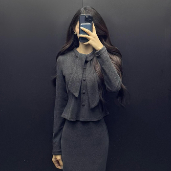 Ženski set: top cardigan s trakom u francuskom stilu i suknja s visokim strukom, kroj u obliku riblje rep, zima, vrhunska kvaliteta