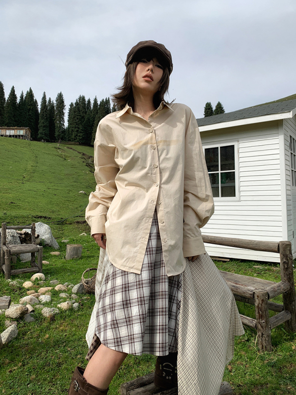 Unity Mode Nepravilna retro karirana patchwork midi suknja za žene, kafa boja, veličine S, M, L, šifra 251019