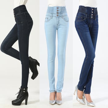 Ženske džinske hlače plus size, visokim strukom, elastične, uskog kroja do gležnja, pamuk-denim
