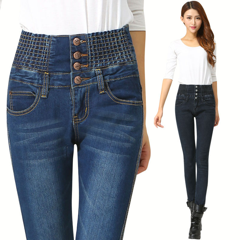 Ženske džinske hlače plus size, visokim strukom, elastične, uskog kroja do gležnja, pamuk-denim