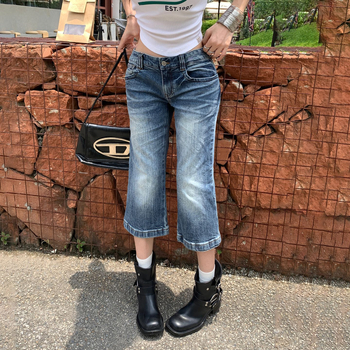 Ženske bootcut traperice od denima, niska struka, elastične, cropped dužine, retro stil, jesen 2025