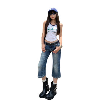 Ženske bootcut traperice od denima, niska struka, elastične, cropped dužine, retro stil, jesen 2025