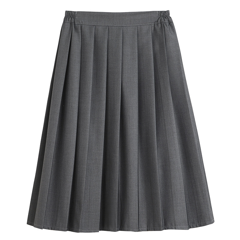 Ženska plisirana suknja A-kroga s elastinim pojasom, tamno siva, školski stil, ljeto 2025