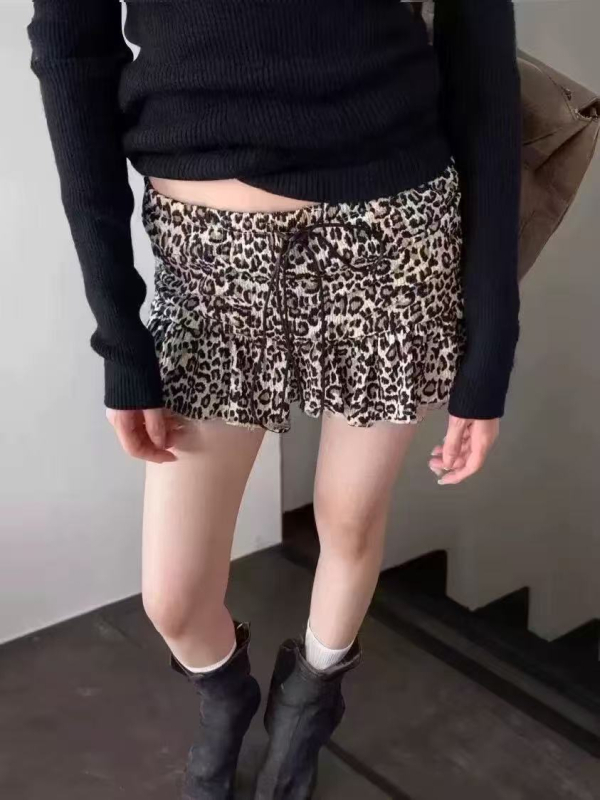 Leopard uzorak s trakastim dizajnom, mini suknja-pantalone za žene, jesen 2025, zapadni retro ulični stil