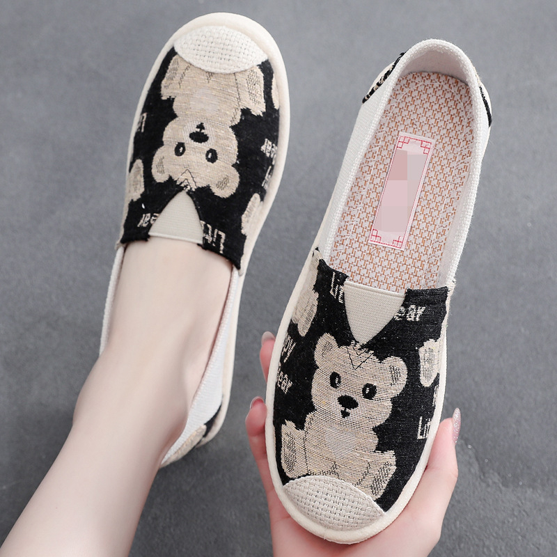 Ženske tenisice slip-on od platna, prozračne i lake, Beijing stil, životinjski uzorak