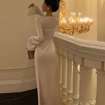 Ženska ljetna elegantna haljina s dugim rukavima, pleteni materijal, A-linija, za ured