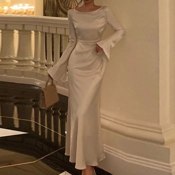 Ženska ljetna elegantna haljina s dugim rukavima, pleteni materijal, A-linija, za ured