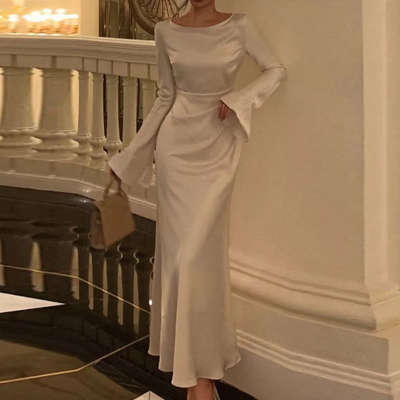 Ženska ljetna elegantna haljina s dugim rukavima, pleteni materijal, A-linija, za ured